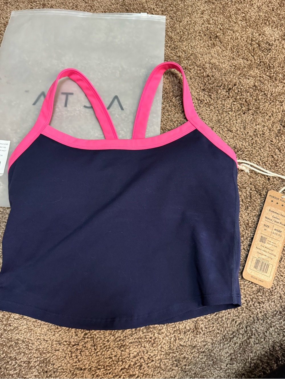 NWT ACTA Summer Tank Navy / Hot Pink - Valentines Drop - Medium